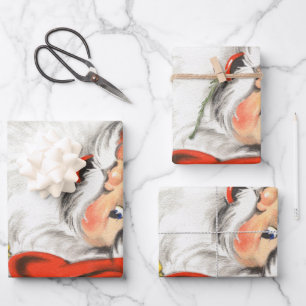 Vintage Christmas, Jolly Santa Claus with Music Wrapping Paper Sheet