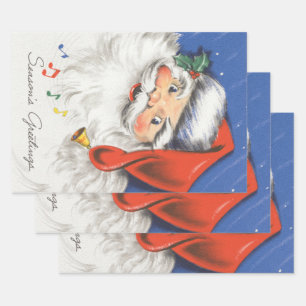 Vintage Christmas, Jolly Santa Claus with Music Wrapping Paper Sheet