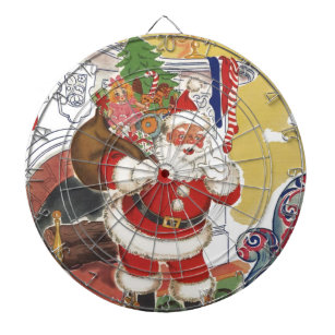 Vintage Christmas, Jolly Santa Claus with Presents Dartboard