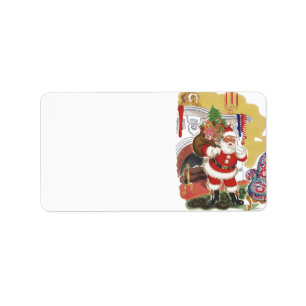 Vintage Christmas, Jolly Santa Claus with Presents Label