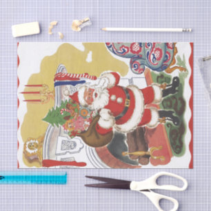 Vintage Christmas, Jolly Santa Claus with Presents Tissue Paper