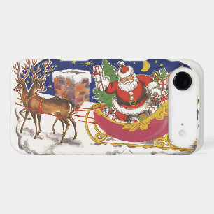 Vintage Christmas, Jolly Santa Claus with Sleigh