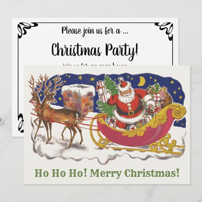 Vintage Christmas, Jolly Santa Claus with Sleigh Invitation (Front/Back)