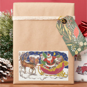 Vintage Christmas, Jolly Santa Claus with Sleigh Sticker
