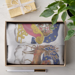 Vintage Christmas, Jolly Santa Claus with Sleigh Tissue Paper