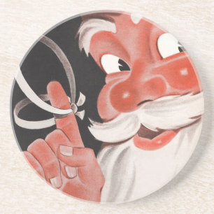 Vintage Christmas, Jolly Santa Claus with String Coaster