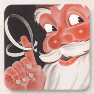 Vintage Christmas, Jolly Santa Claus with String Coaster