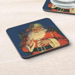 Vintage Christmas, Jolly Santa Claus with Toys Coaster