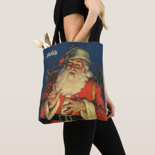 Vintage Christmas, Jolly Santa Claus with Toys Tote Bag