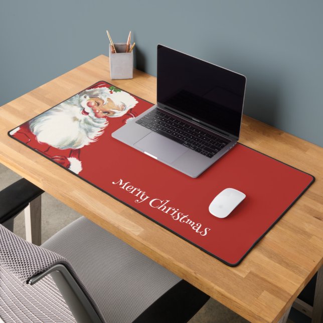 Vintage Christmas, Jolly Winking Santa Claus Desk Mat (Office 2)