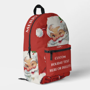 Vintage Christmas, Jolly Winking Santa Claus Printed Backpack