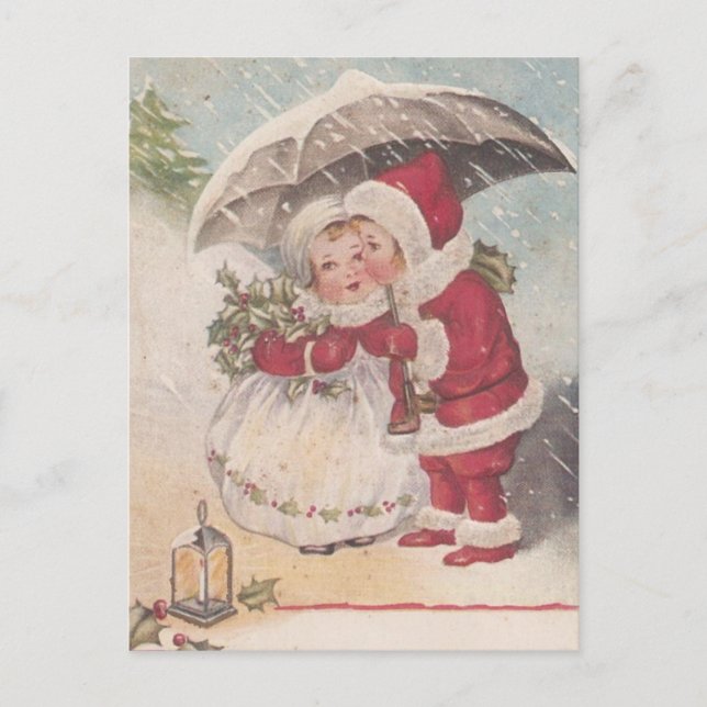 Vintage Christmas Kiss Holiday Postcard (Front)