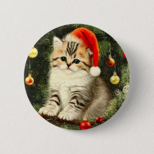 Vintage Christmas Kitten 2 Inch Round Button