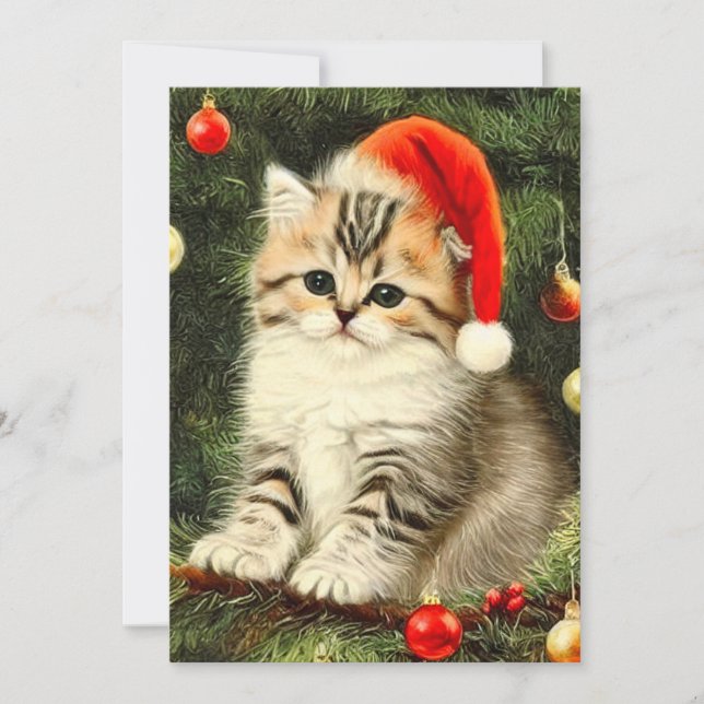Vintage Christmas Kitten Announcement (Front)
