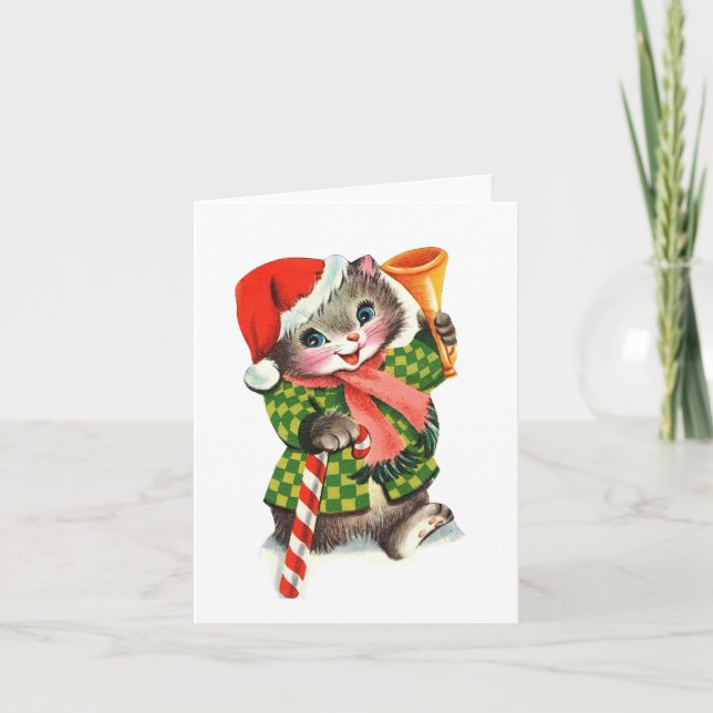 Vintage Christmas Kitten Card (Front)