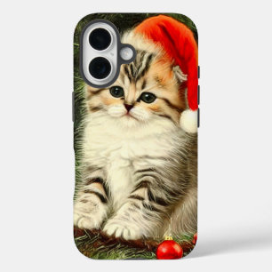 Vintage Christmas Kitten iPhone 16 Case
