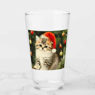 Vintage Christmas Kitten Glass