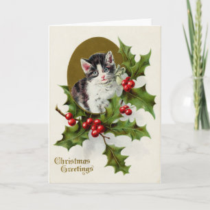 Vintage Christmas Kitten Greeting Card