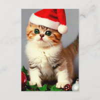 Vintage Christmas Kitten in Santa Hat