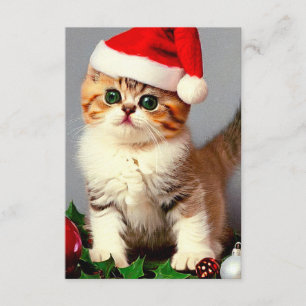 Vintage Christmas Kitten in Santa Hat Enclosure Card