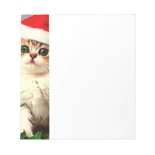 Vintage Christmas Kitten in Santa Hat Notepad