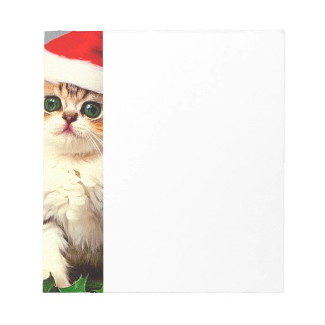 Vintage Christmas Kitten in Santa Hat Notepad (Front)