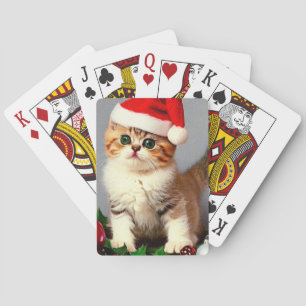 Vintage Christmas Kitten in Santa Hat Playing Cards