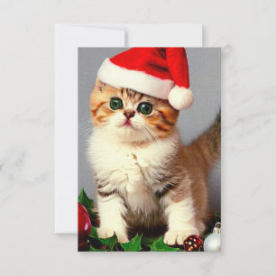 Vintage Christmas Kitten in Santa Hat Thank You Card