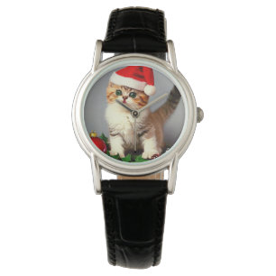Vintage Christmas Kitten in Santa Hat Watch