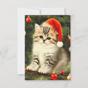 Vintage Christmas Kitten RSVP Card