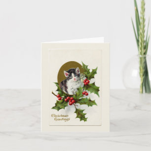 Vintage Christmas Kitten White Note Card