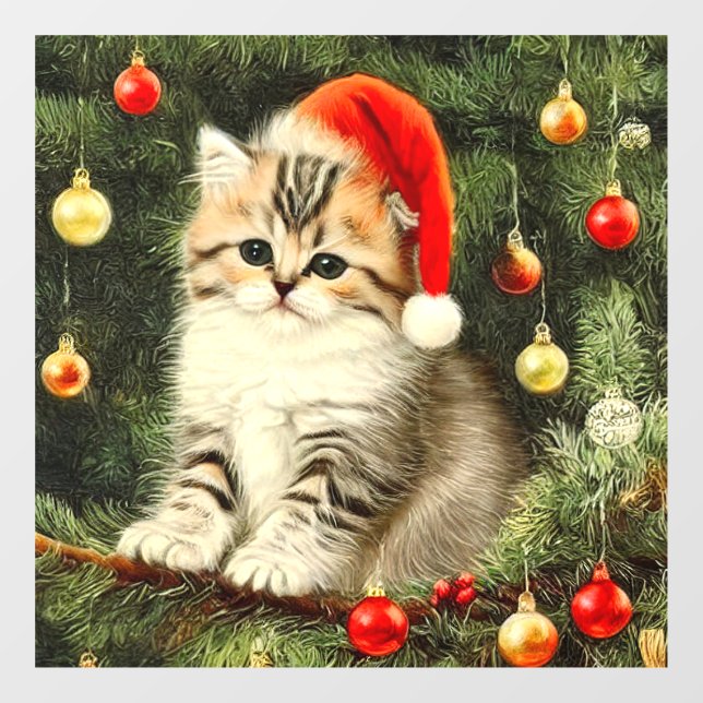 Vintage Christmas Kitten Window Cling (Sheet)