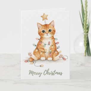 Vintage Christmas Kitten with Holiday Lights Card
