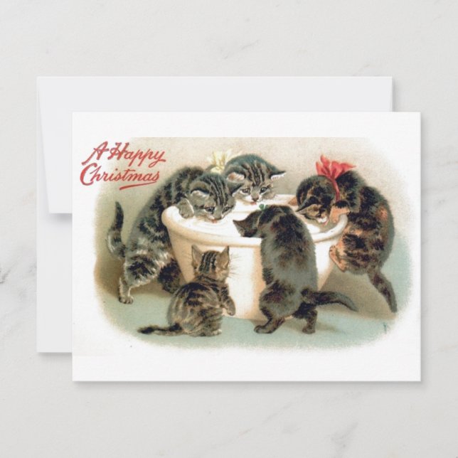 Vintage Christmas kittens Holiday Card (Front)