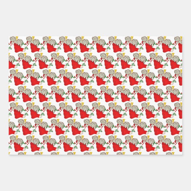 Vintage Christmas Kittens Wrapping Paper Sheet (Front)