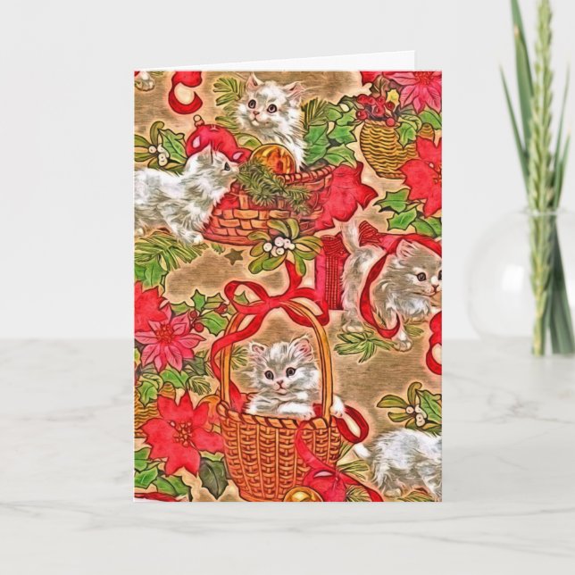 Vintage Christmas Kitties Digitally Altered Holiday Card (Front)
