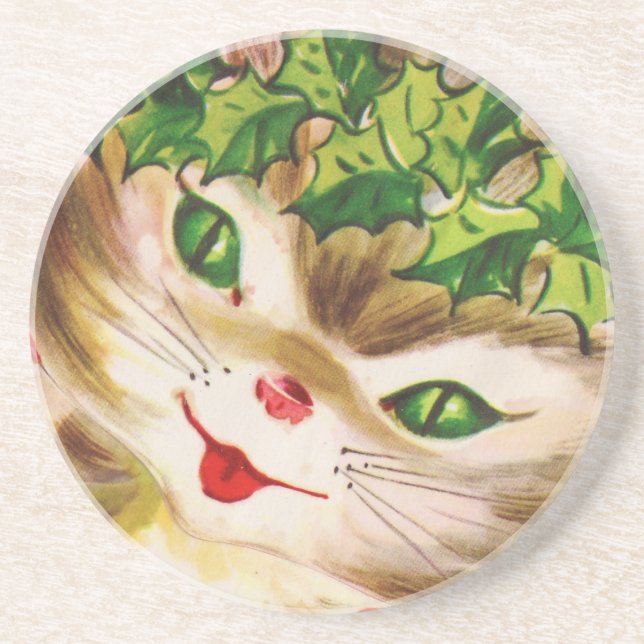 vintage Christmas kitty Coaster (Front)
