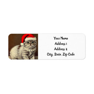 Vintage Christmas Kitty Wearing Santa Hat