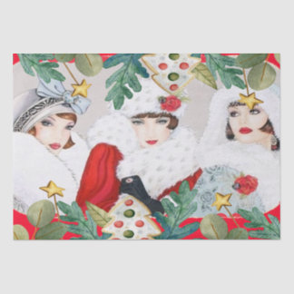 Vintage Christmas Ladies Decoupage Tissue Paper