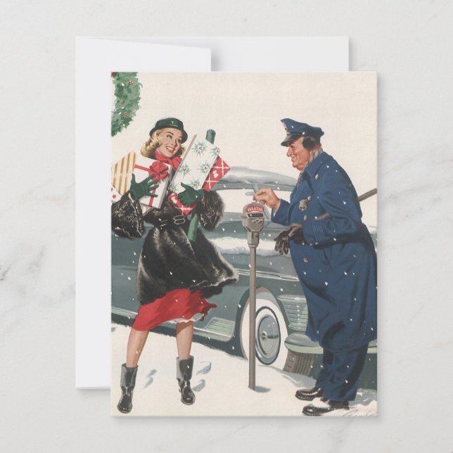 Vintage Christmas, Lady and Policeman Invitation (Front)