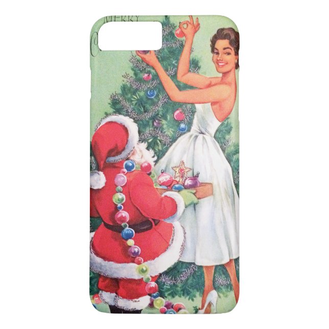 Vintage Christmas lady and Santa phone case plus (Back)