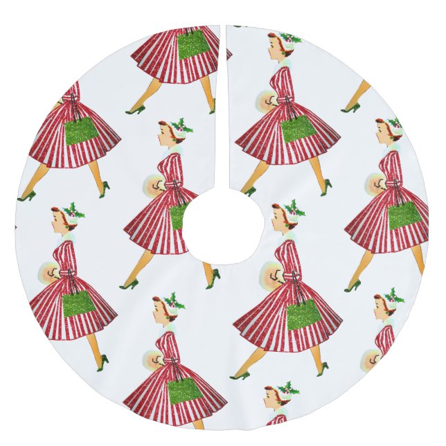 vintage christmas lady brushed polyester tree skirt (Front)