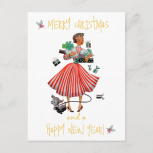 Vintage Christmas lady Merry Christmas greeting Postcard