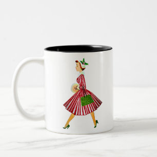 vintage christmas lady Two-Tone coffee mug