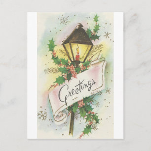 Vintage Christmas Lamp Post Holiday Postcard