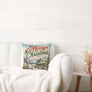 vintage christmas landscape pillow