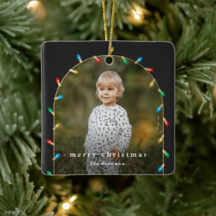 Vintage Christmas Lights Photo Arch Ceramic Ornament