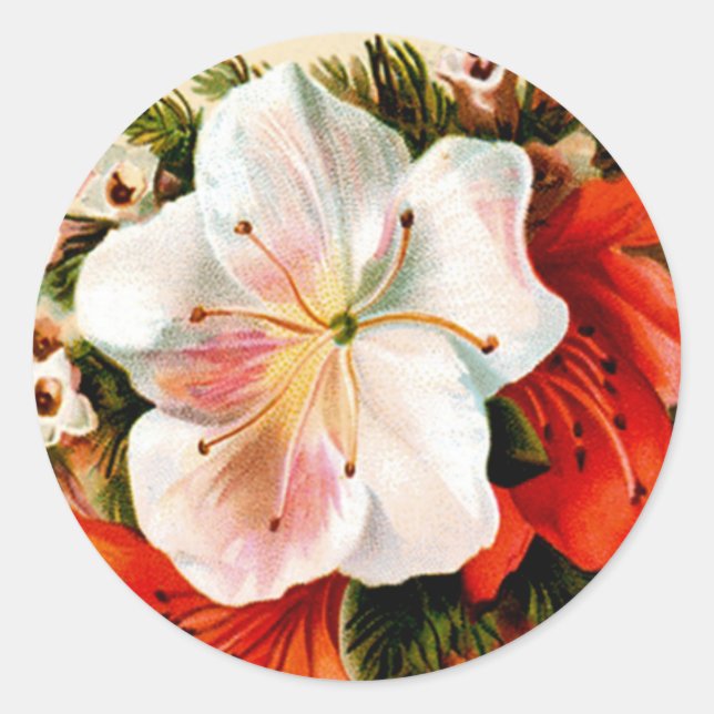 Vintage Christmas Lilly Classic Round Sticker (Front)