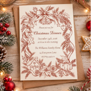 Vintage Christmas Line art Invitation