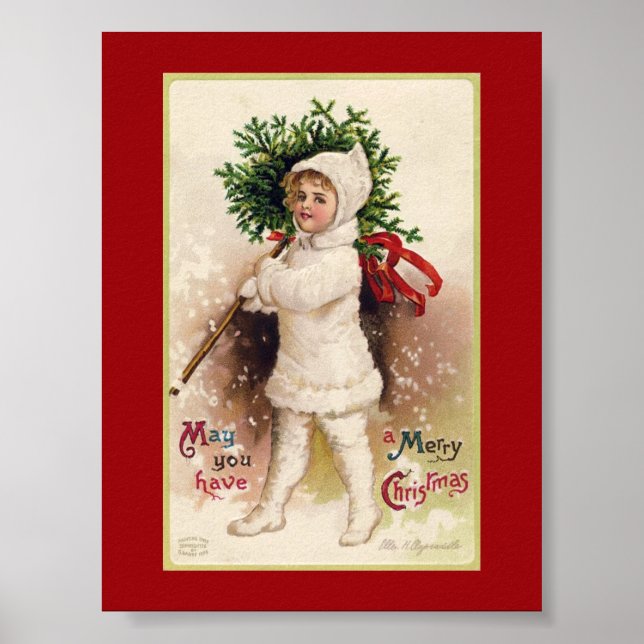 VINTAGE CHRISTMAS "LITTLE GIRL AND TREE" POSTER (Front)